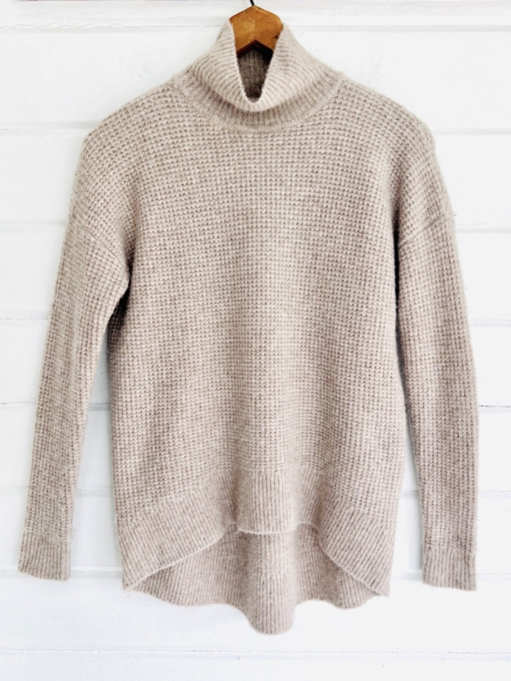 MADEWELL Merino/Alpaca Blend Waffle Knit Turtleneck Sweater in Oatmeal - S